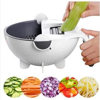 9 in 1 Multifunction Kitchen Wet Basket Vegetable Cutter With Drain Magic Rotate Safety